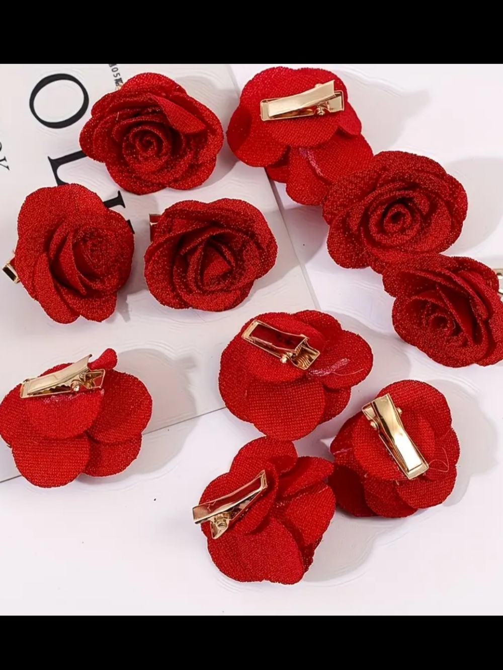 10pc Small Red Fabric Rose Hair Clips Set (OS) 🌹🌹🌹🌹🌹🌹🌹🌹🌹🌹